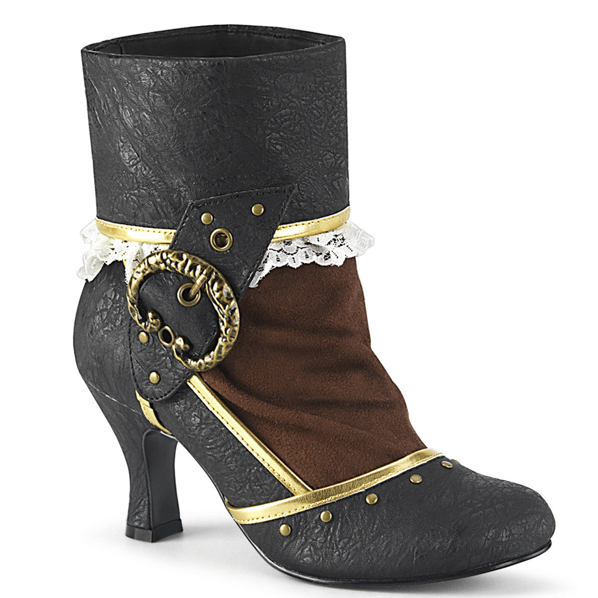 3" Heel Round Toe Cuffed Ankle Bootie, 2/3 Side Zip Pleaser Funtasma MATEY/115