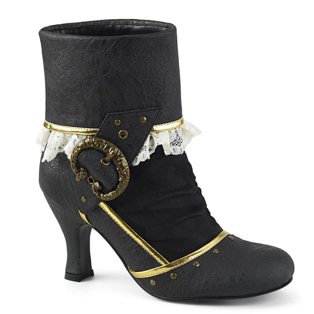 3" Heel Round Toe Cuffed Ankle Bootie, 2/3 Side Zip Pleaser Funtasma MATEY/115