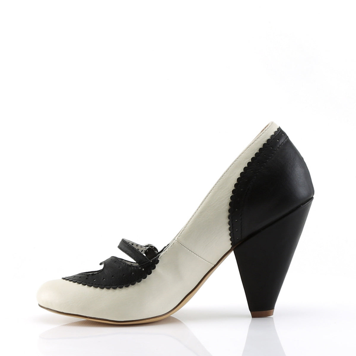 3 3/4" Cone Heel Maryjane Pump Black-Cream Faux Leather Pleaser Pin Up Couture POPPY/18