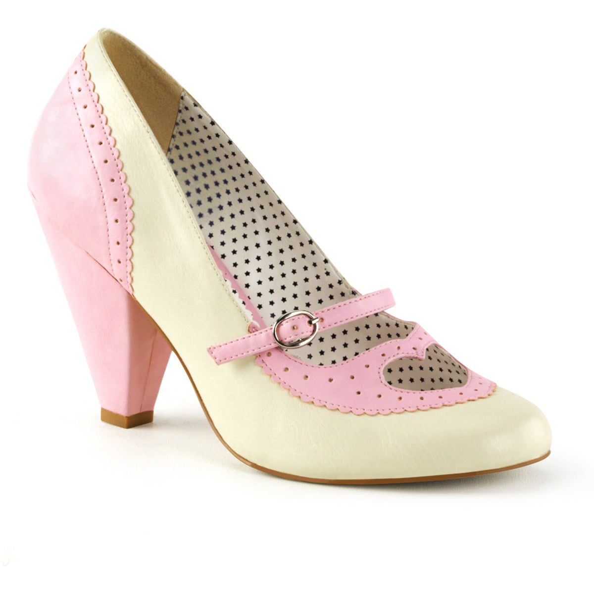 3 3/4" Cone Heel Maryjane Pump B. Pink-Cream Faux Leather Pleaser Pin Up Couture POPPY/18