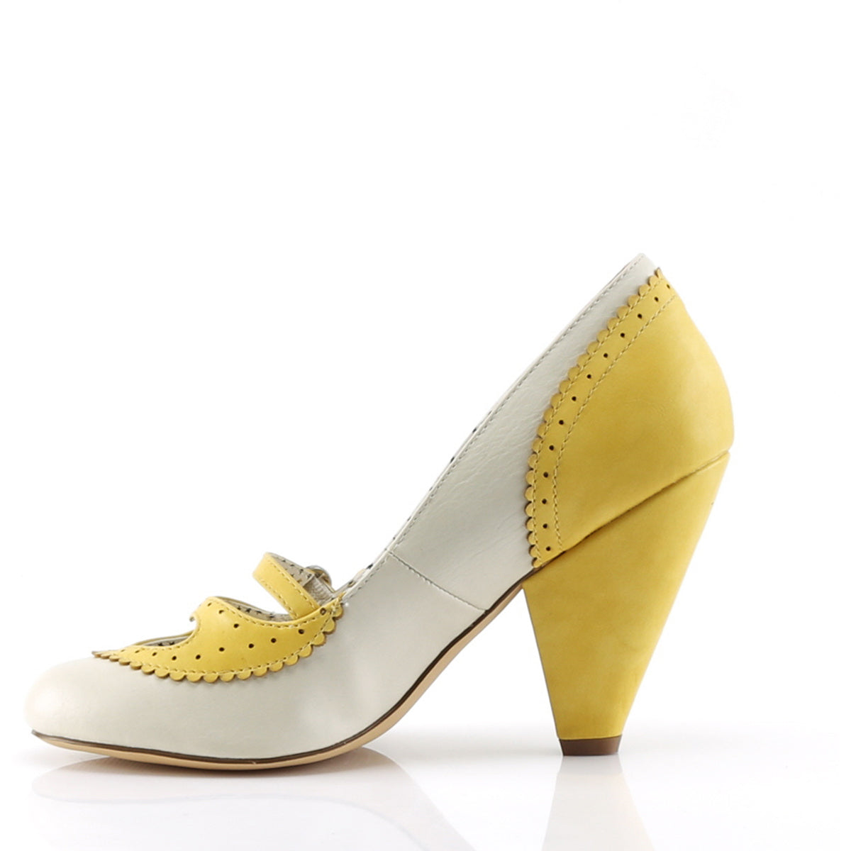 3 3/4" Cone Heel Maryjane Pump Yellow-Cream Faux Leather Pleaser Pin Up Couture POPPY/18