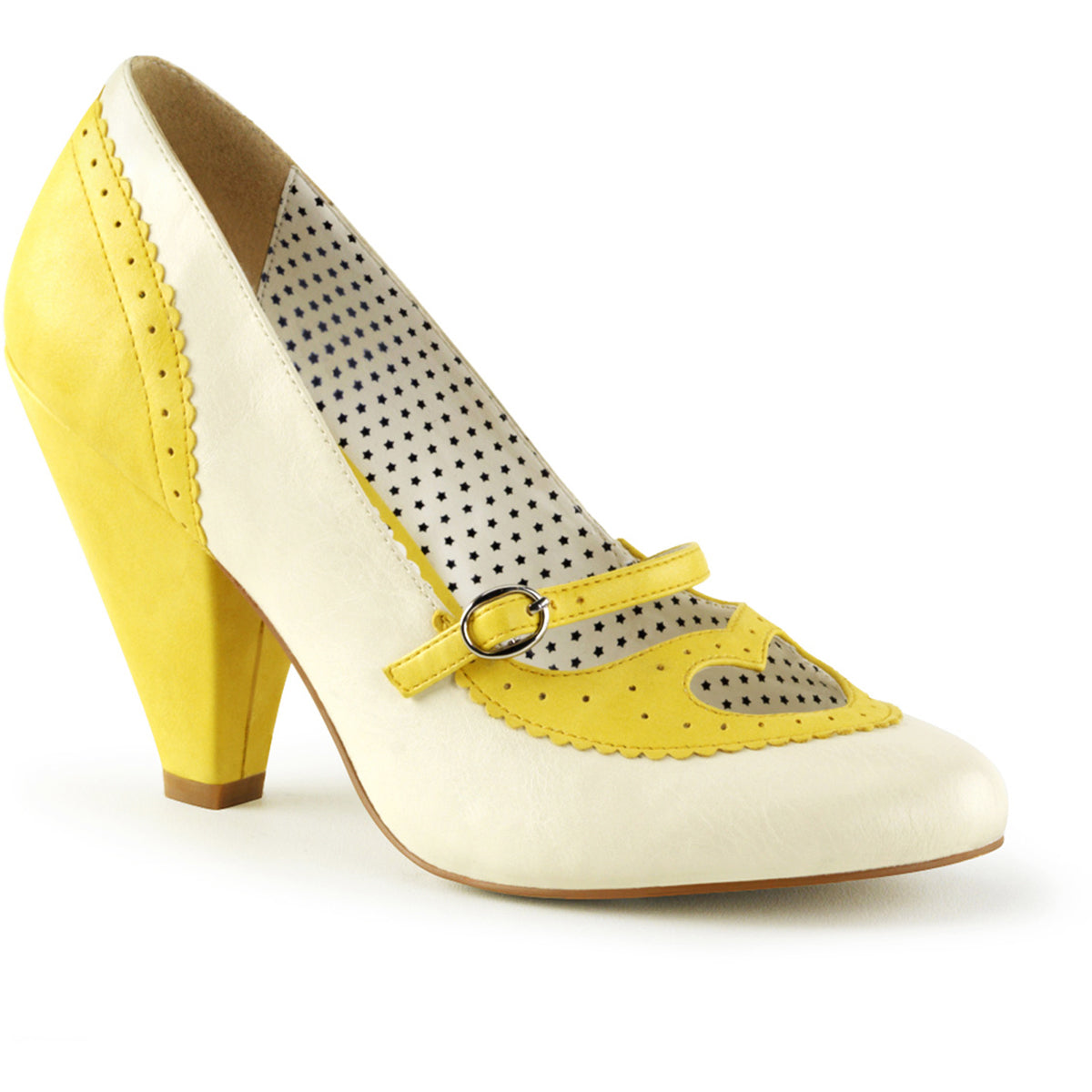 3 3/4" Cone Heel Maryjane Pump Yellow-Cream Faux Leather Pleaser Pin Up Couture POPPY/18