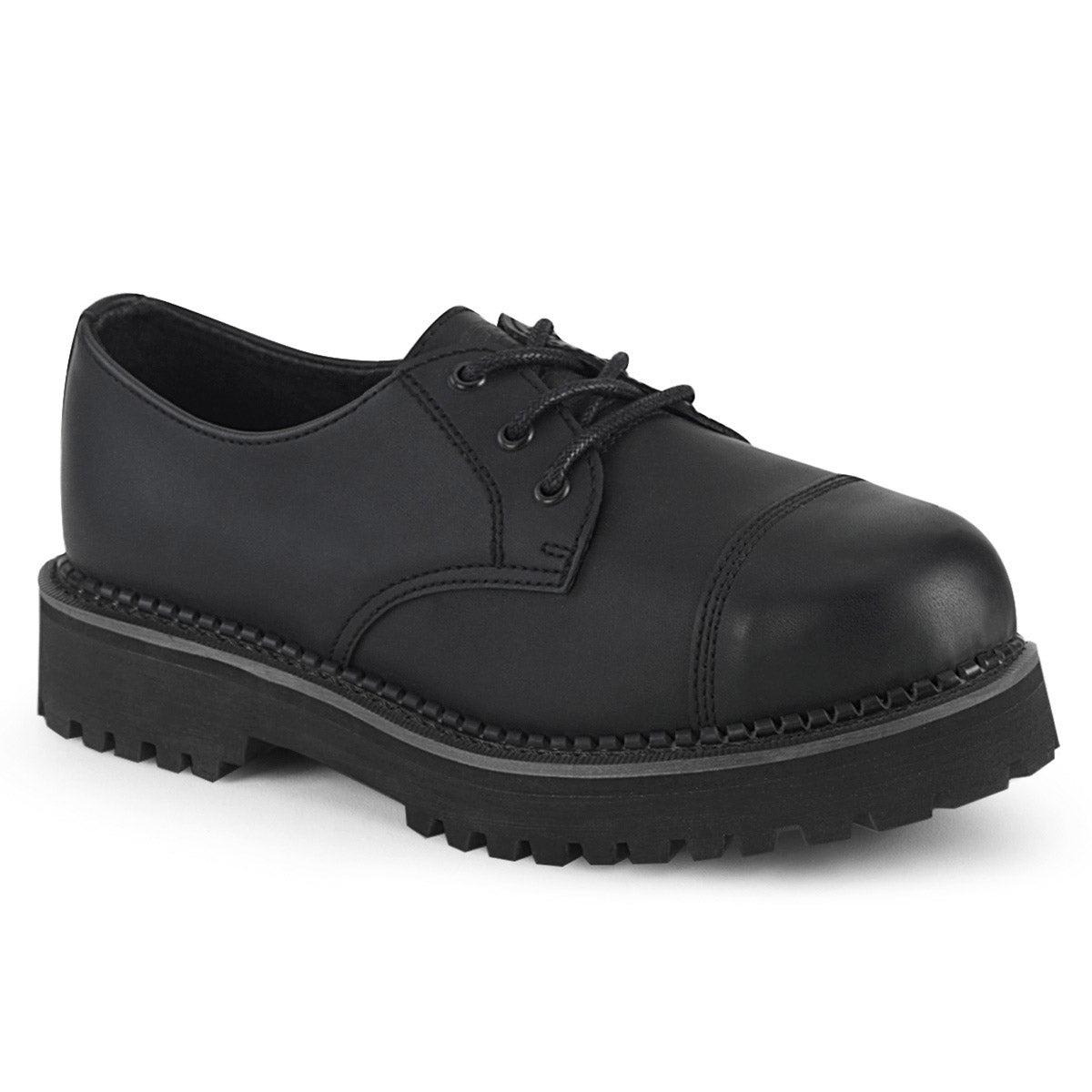 3 Eyelet Unisex Steel Toe Classic Shoe, Rubber Sole Pleaser Demonia RIOT/03