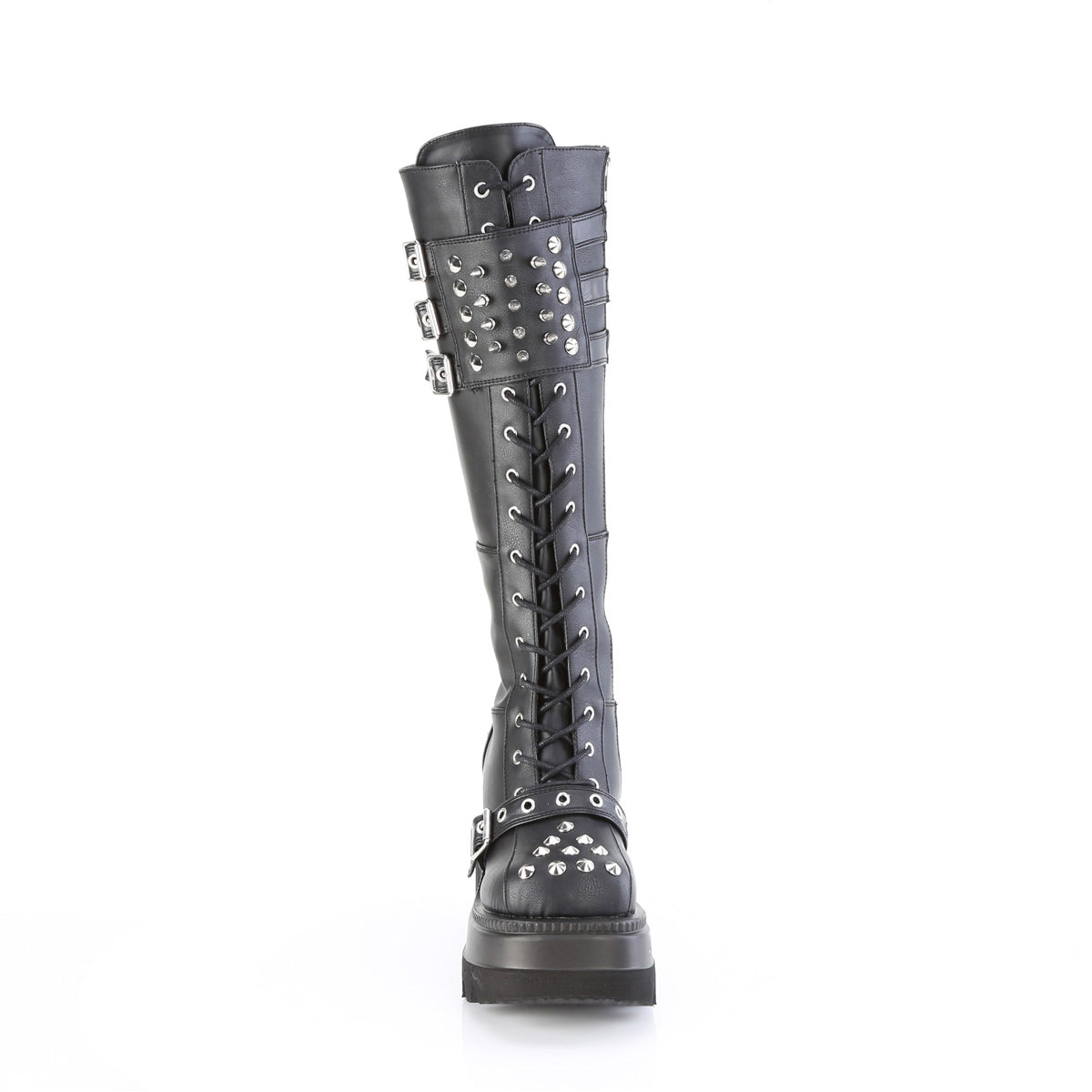 4 1/2" Wedge Pf Lace-Up Knee High Boot, Inside Zip Pleaser Demonia SHAKER/225