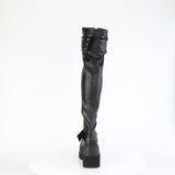 4 1/2" Wedge Pf Lace-Up Stretch Thigh High Boot, Side Zip Pleaser Demonia SHAKER/325