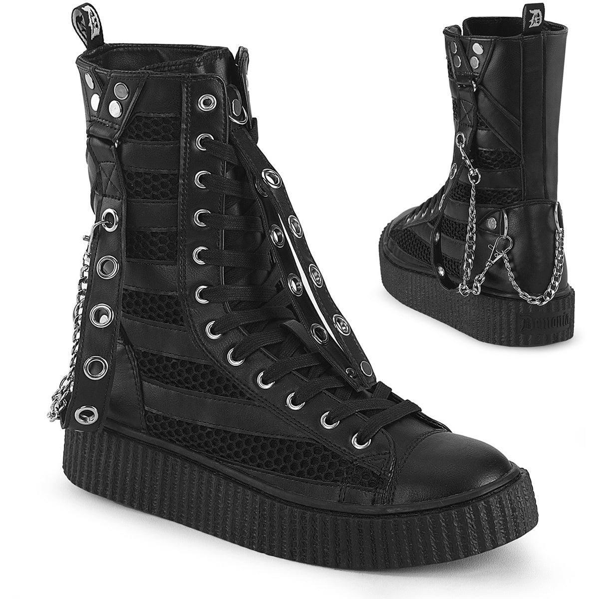 1 1/2"Pf Round Toe Lace Up Front Calf High Creeper Sneaker Pleaser Demonia SNEEKER/325