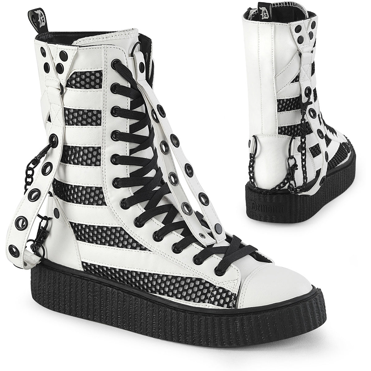 1 1/2"Pf Round Toe Lace Up Front Calf High Creeper Sneaker Pleaser Demonia SNEEKER/325