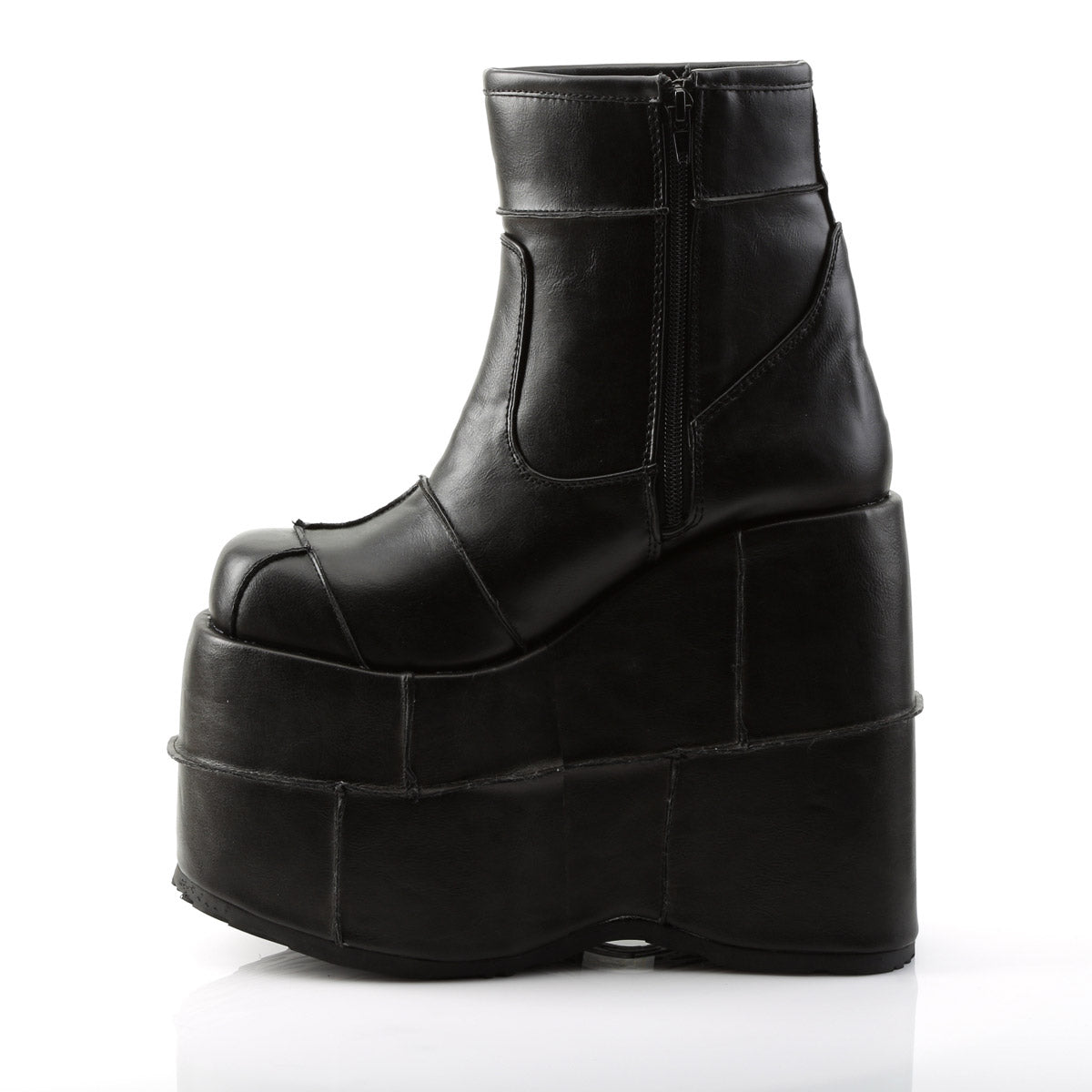 7" P/F Ankle Boot, Side Zip Blk Vegan Leather Pleaser Demonia STACK/201