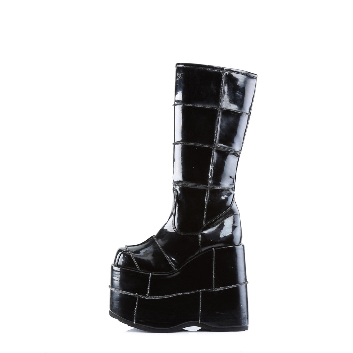Sexy Goth Punk Patched Detail Mid Calf Extreme Platform Boots Shoes Pleaser Demonia STACK/301