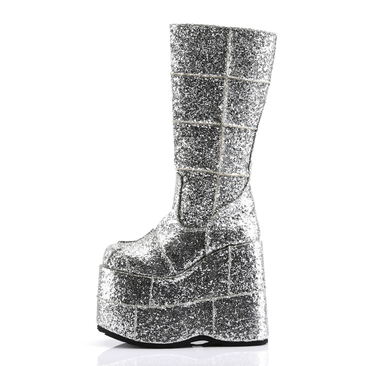 Sexy Goth Punk Patched Glitter Mid Calf Extreme Platform Boots Shoes Pleaser Demonia STACK/301G