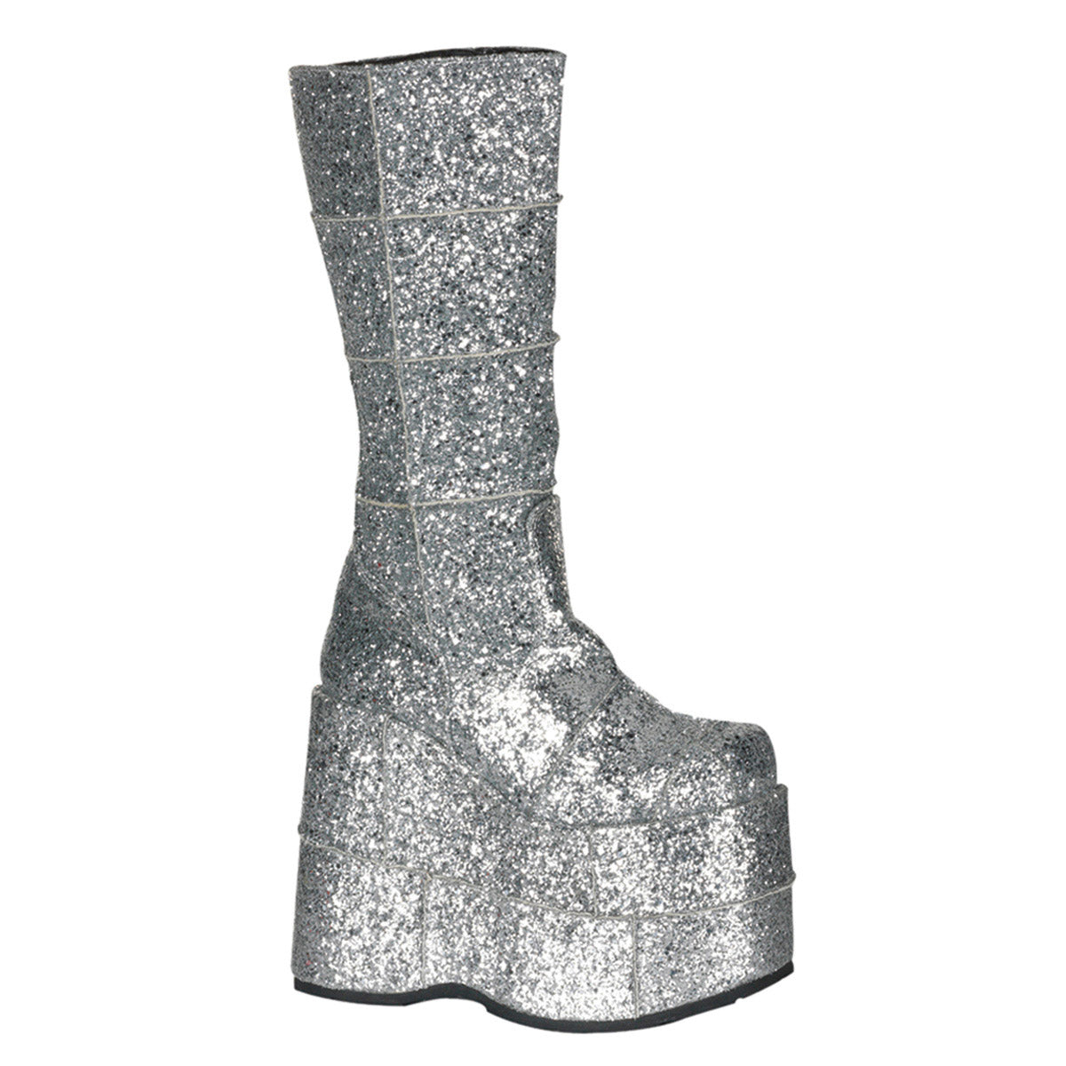Sexy Goth Punk Patched Glitter Mid Calf Extreme Platform Boots Shoes Pleaser Demonia STACK/301G