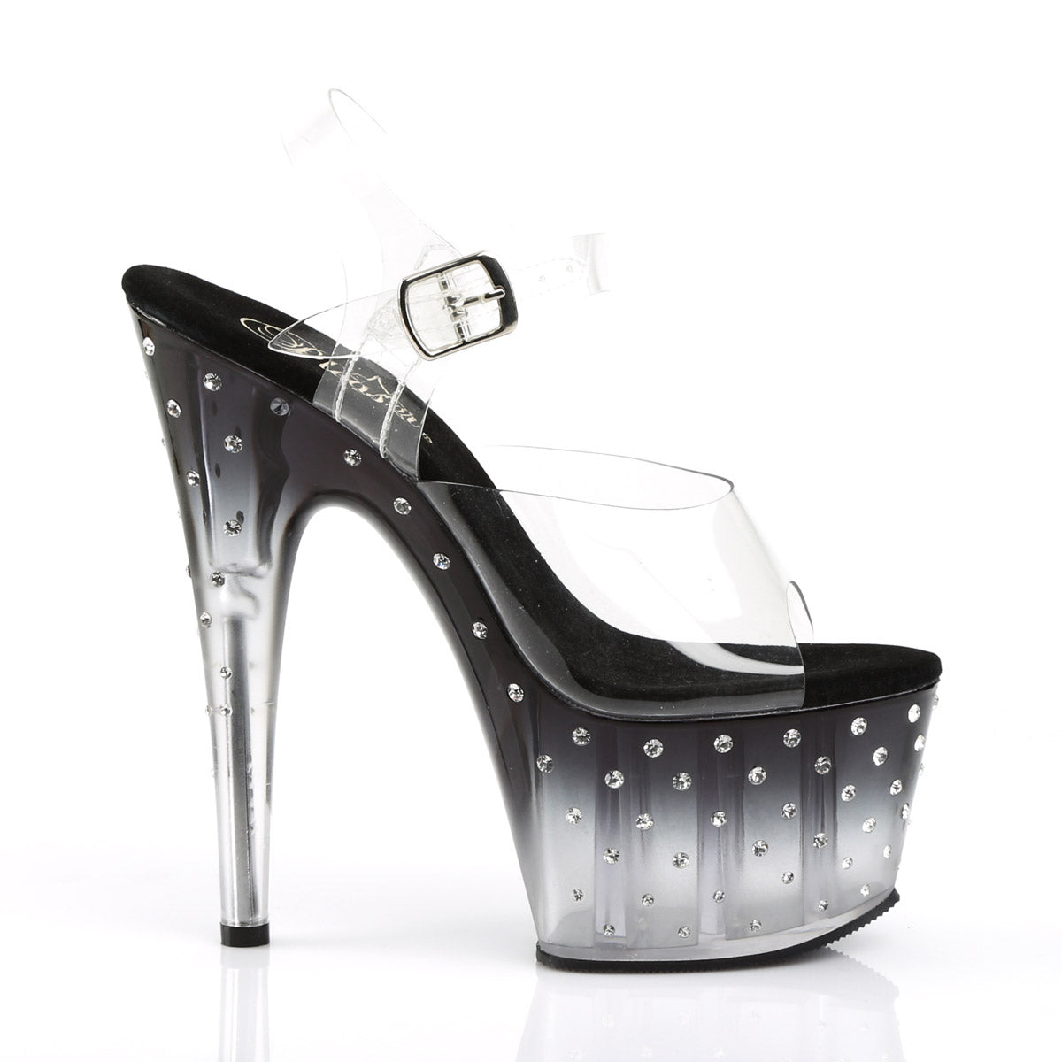 7" Heel, 2 3/4" PF Ankle Strap Sandal w/RS Studded Bottom Pleaser Pleaser STARDUST/708T