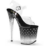 8" Heel, 4" PF Ankle Strap Sandal w/RS Studded Bottom Clr/Blk-Clr Pleaser Pleaser STARDUST/808T