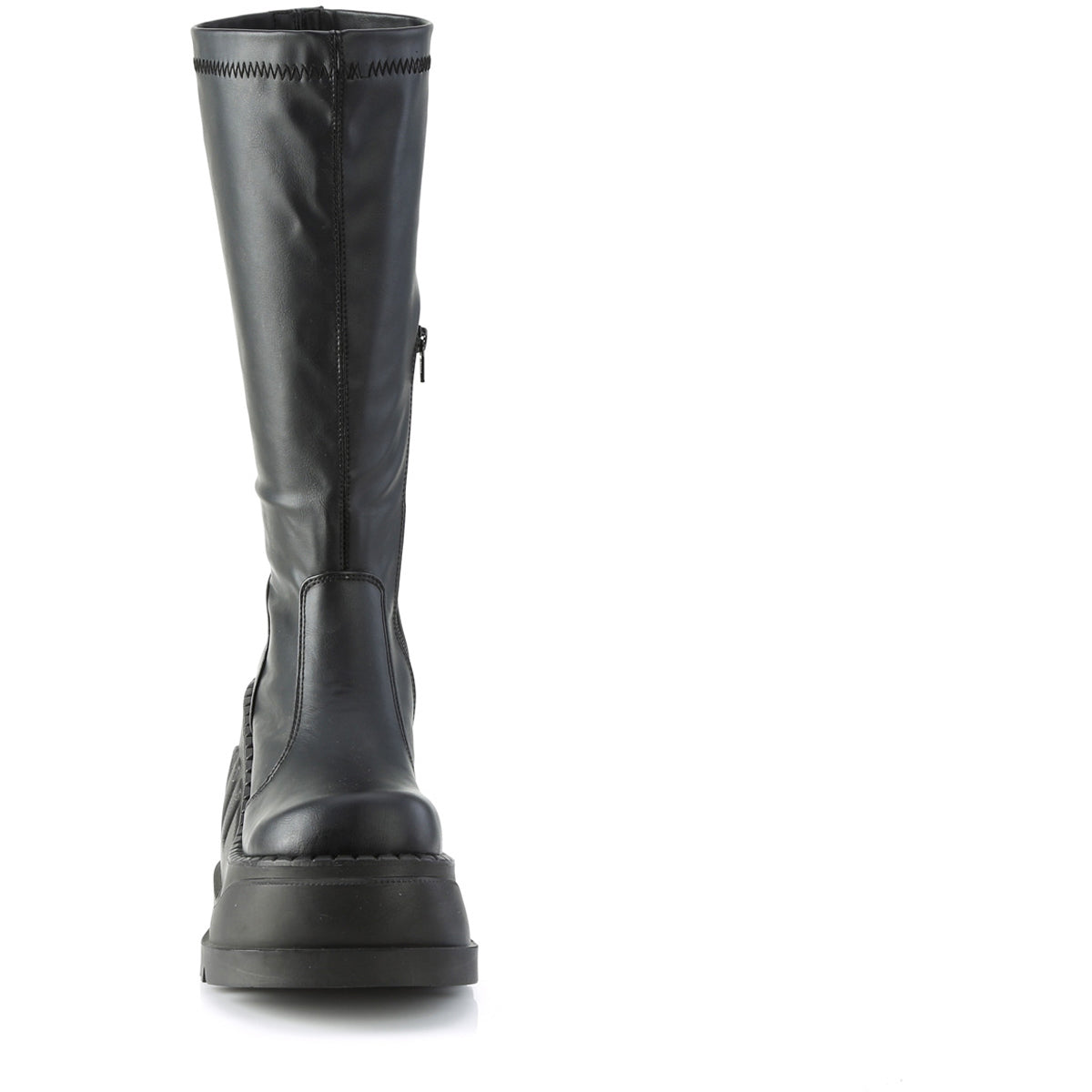 4 3/4" Wedge Pf Str Knee High Boot, Back Zip Pleaser Demonia STO200/BVL