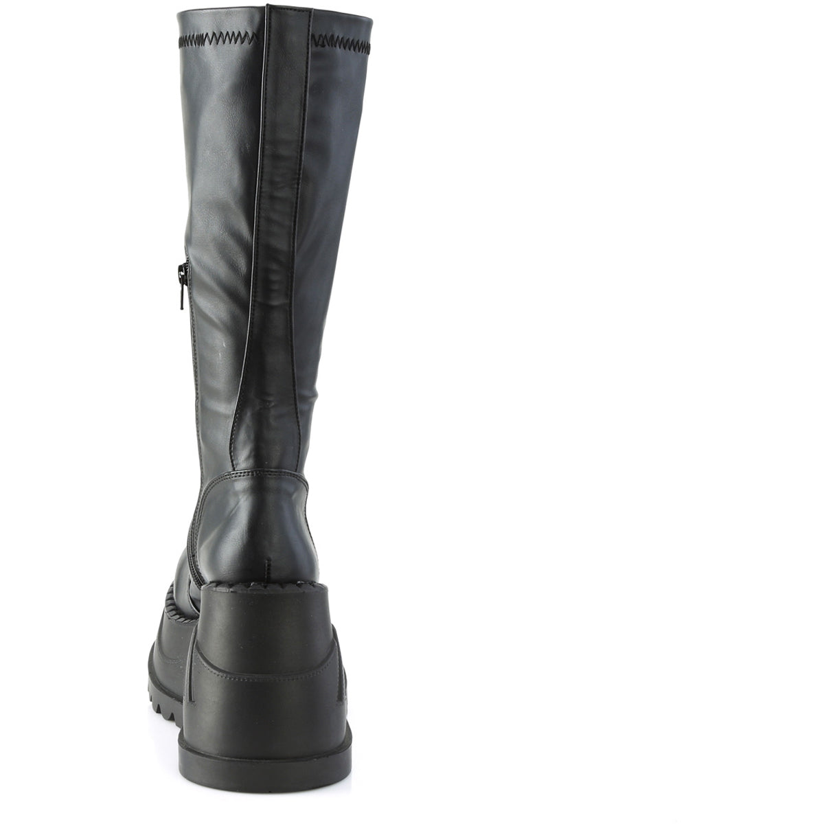 4 3/4" Wedge Pf Str Knee High Boot, Back Zip Pleaser Demonia STO200/BVL