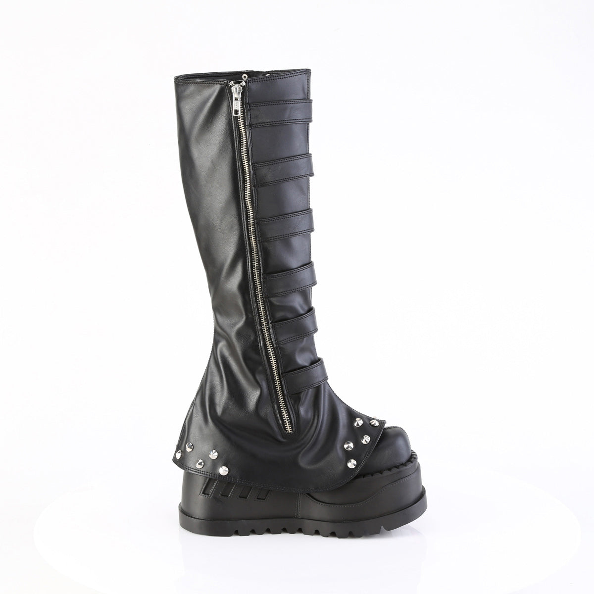 4 3/4" Wedge Pf Str Knee High Boot, Inside Zip Pleaser Demonia STOMP/223