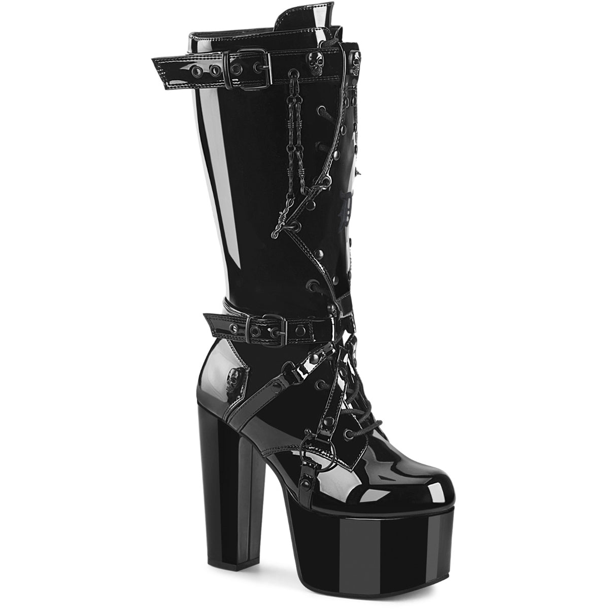 5 1/2" Heel, 3" Pf Lace Up Knee High Boot, Side Zip Pleaser Demonia TORMENT/218