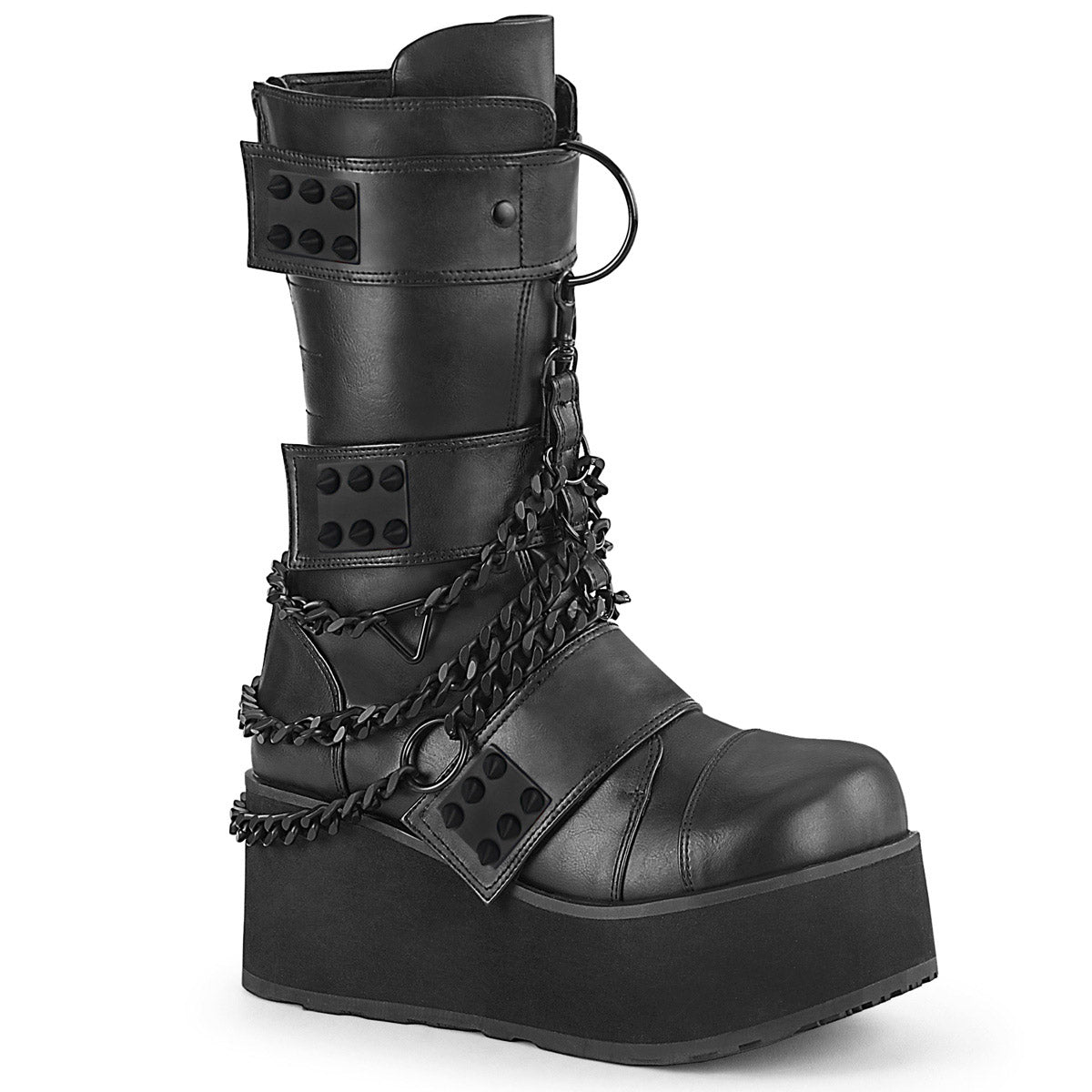 3" PF 3 Hook and Loop Strap Mid-Calf Boot, Back Zip Pleaser Demonia TRASHVILLE/138