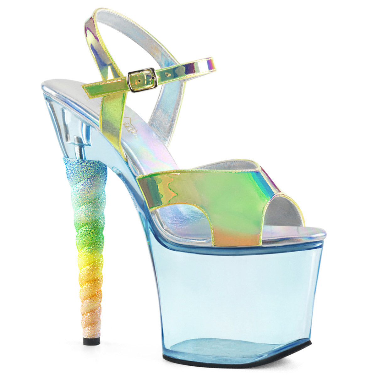 7" Heel, 3 1/4" PF Ankle Strap Sandal w/ Unicorn Heel Pleaser  UNICORN/711T