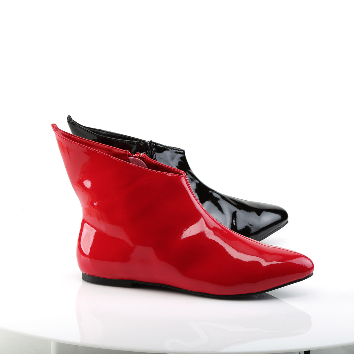 Pointed Toe Dual Colored Flat Villain Ankle Boot Blk-Red Pat Pleaser Funtasma VAIL/152HQ