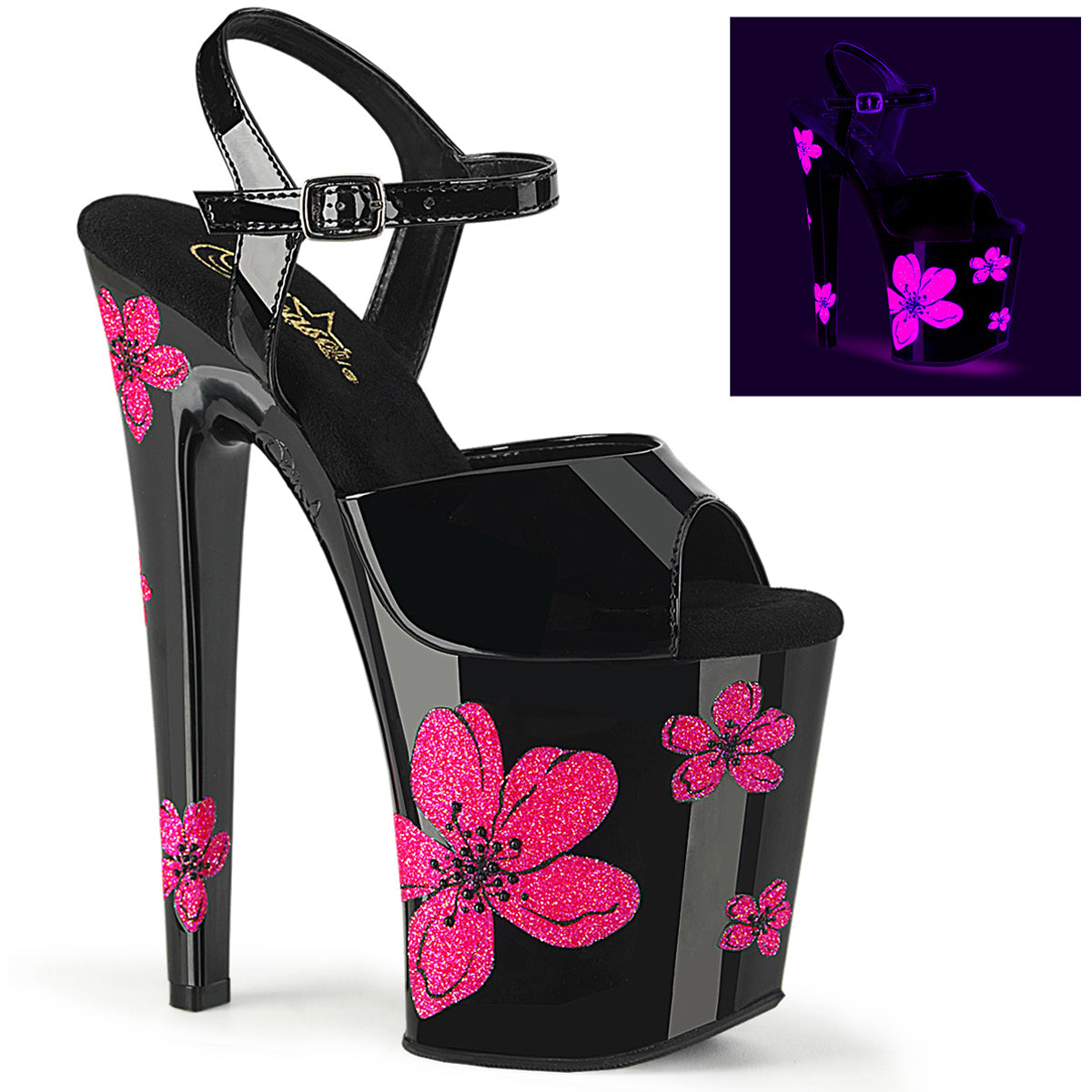8" Heel, 4" Pf Ankle Strap Sandal W/Hibiscus Flowers Pleaser Pleaser XTREME/809HB
