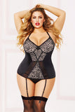 Hot Mesh Two Piece Bustier Gold Hardware Thong Lingerie Adult Women Plus Size Seven til Midnight  10880X