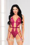 Floral Lace Strappy Teddy With Open Crotch Seven til Midnight  11074P
