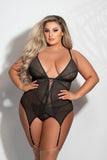 Two Piece Cami Set. Lace And Mesh Cami With Removable Garters And G-String Seven til Midnight  11292XP