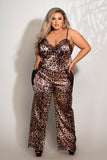 Two Piece Leopard Print Satin & Lace Cami And Pant Set Seven til Midnight  11299X