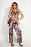 Two Piece Leopard Print Satin & Lace Cami And Pant Set Seven til Midnight  11299