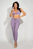 Two Piece Knit Jersey Bralette And Jogger Set Seven til Midnight  11303