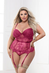 Two Piece Eyelash Lace Bustier And Panty Set Seven til Midnight  11318X