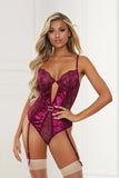 Velvet And Lace Teddy With Removable Garters And Thong Back Seven til Midnight  11361