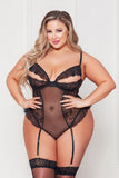 Lace And Mesh Teddy With Removable Garter Straps Seven til Midnight  11384X