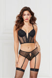 Two Piece Lace Cropped Bustier And Panty Set Seven til Midnight  11389