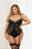Satin, Mesh, And Lace Teddy With Removable Garters Seven til Midnight  11395X