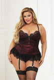 Satin And Eyelash Lace Bustier And G-String Set Seven til Midnight  11399X