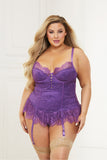 Satin And Eyelash Lace Bustier And G-String Set Seven til Midnight  11399X