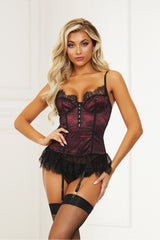Satin And Eyelash Lace Bustier And G-String Set Seven til Midnight  11399