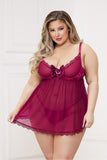 Two Piece Mesh Babydoll With Velvet Bow And G-String Set Seven til Midnight  11479X