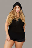 Sexy Rayon Hooded Tank Deep V Front Lace Up Top Lingerie Adult Women Plus Size Seven til Midnight  30144X