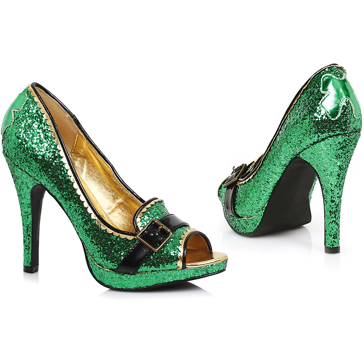 Luck O' The Irish Green Glitter Peep Toe Pumps Ellie  414/PATTY