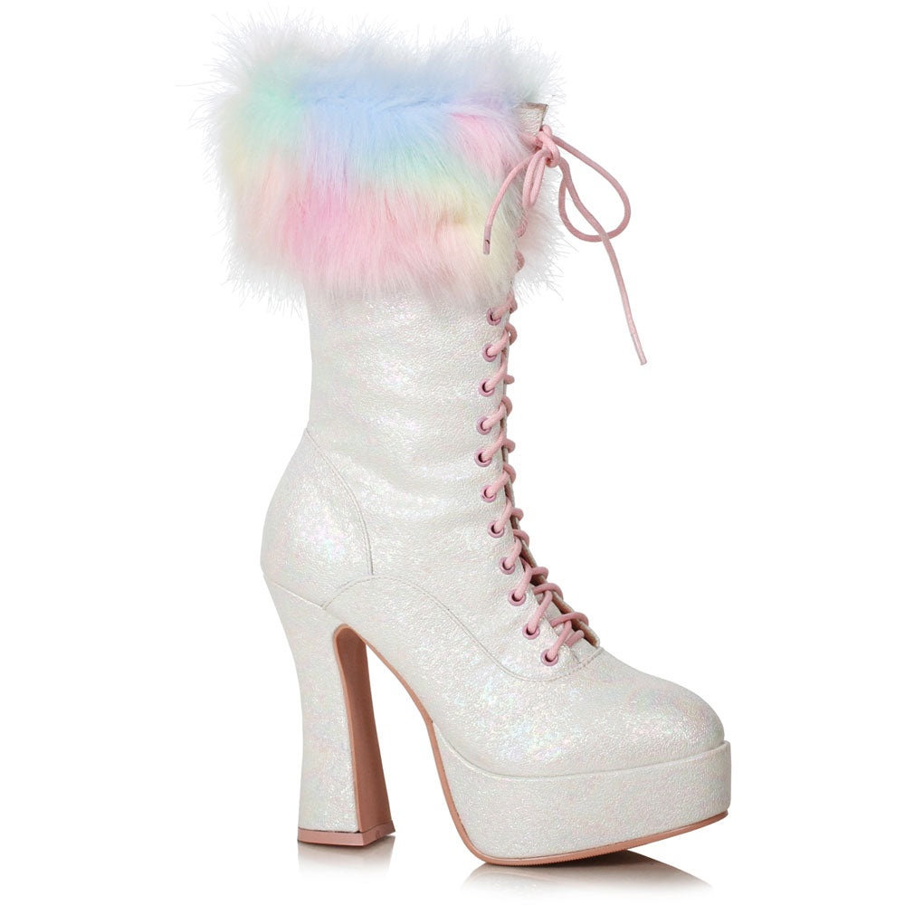 5 Chunky Heel Unicorn Boot With Faux Fur Ellie  557/NORA/WHT