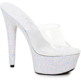 6 Pointed Stiletto Mule Sandal With Glitter Platform Ellie  609/SERENITY/WHT