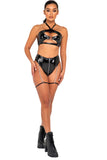 High-Waisted Vinyl Zip-Up Shorts With Attached Chain Garters. Roma  6118