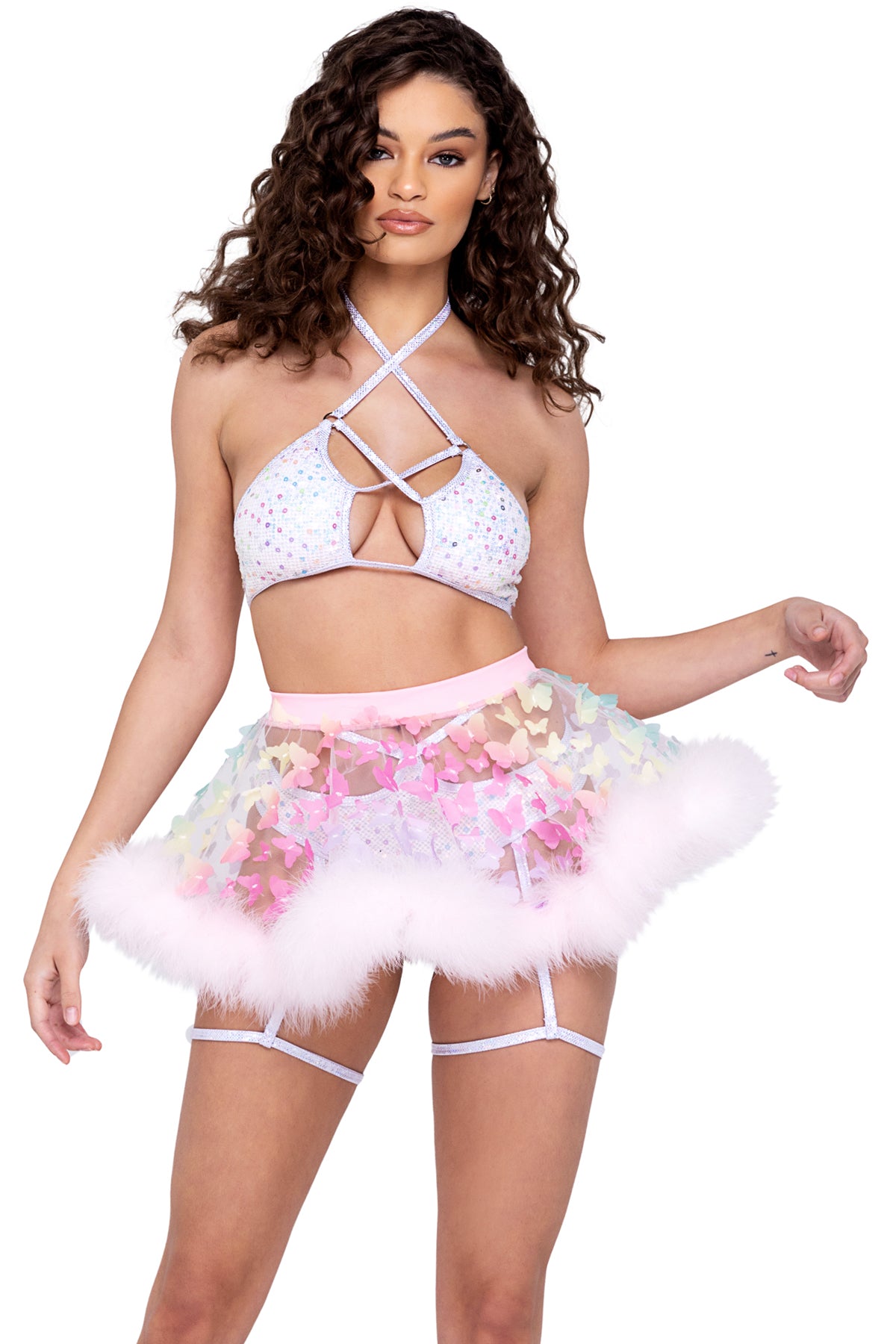 Sheer Butterfly Skirt With Marabou Trim Roma  6245