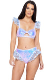 Sequin Keyhole Top With Butterfly Ruffle Trim Roma  6242