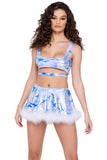 Cloud Print Skirt With Marabou Trim Roma  6303