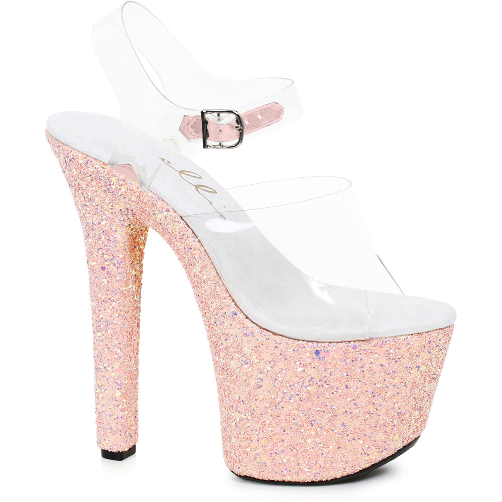 7" Pointed Stiletto Mule Sandal With Glitter Platform Ellie  711/SERENITY/PEAC