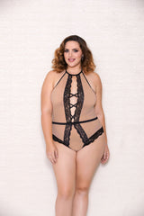 Mesh & Lace Teddy W/ Criss-cross Panel Icollection  8560X